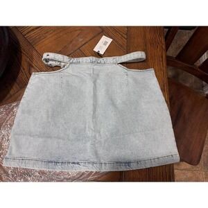 WeWoreWhat Cutout Skirt Light Wash Denim Mini with Buckle Strap NWT Sz L